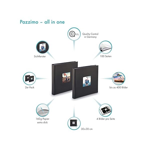 Fotoalbum XXL I Album 2er Pack zum Selbstgestalten (30x30 cm) I je 400 Bilder zum einkleben in 10x15 Format I schwarz – Bild 8
