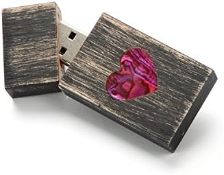 1 NightShade Black 16GB USB 2.0 Flash Drive- Single Item - Grove Stick Body - Inlaid Red Mother of Pearl Heart