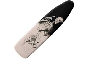Daulesho Black White Skull Ironing Board Cover 54x15 inches, Gothic Rock Skull Applicable Standard Size Iron Board Cover Hand Drawn Skeleton for Smooth Iron/Easy Installation