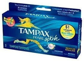 Tampax Pearl Active Regular Absorbency Unscented Tampons (Six Three-Pack Boxes) by Tampax
