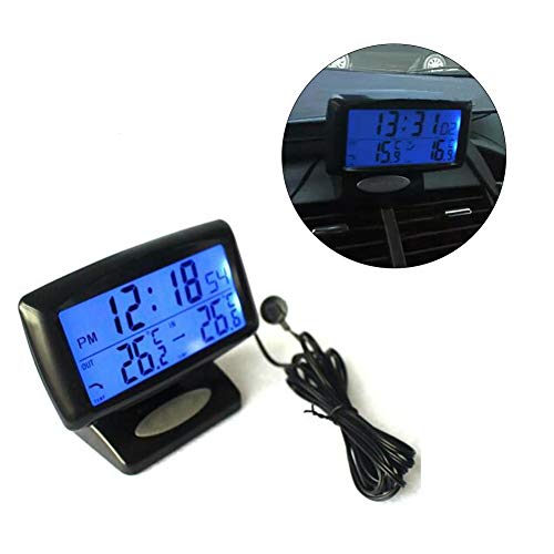 CactusAngui Car Vehicle LED Digital LCD Thermometer Clock Temperature Meter with Backlight Black