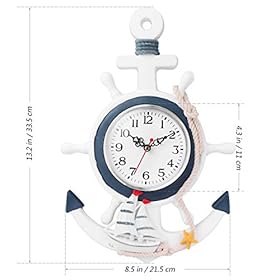 BESPORTBLE Mediterranean Style Anchor Clock Beach Theme Nautical Ship Wheel Rudder Wheel Decor Wall Hanging Decoration… 41Emmo%2BfCFL