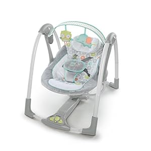 Ingenuity 5-Speed Portable Baby Swing with Music, Nature Sounds & Battery-Saving Technology – Hugs & Hoots, Swing ‘n Go…