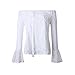 Malltop Women Plus Size Summer Beach Sunproof Top Lace Hollow Off Shoulder Flare Sleeve Blouse