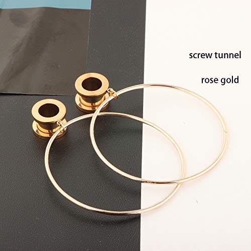 5 Pairs Stainless Steel Dangle Plugs for Women Rose Gold Hoop Double Flare Ear Tunnels Gauges Stretcher 00g Piercing Set (10mm=00g) - Thumbnail 3