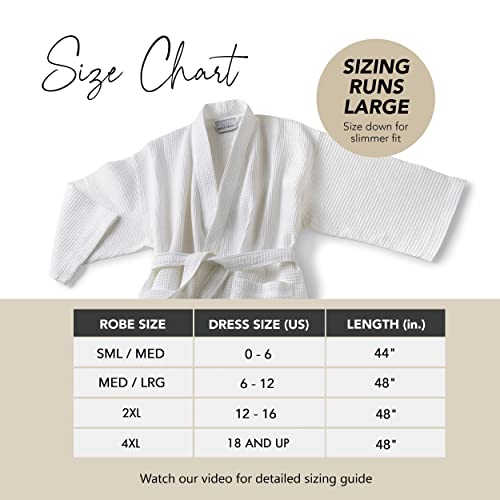 Waffle Robe for Women by BOCA TERRY, Waffle Knit Robe, Long Cotton Kimono Hotel Bathrobe, White