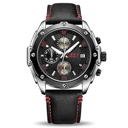Gmarks Megir Elegant Design Analog Chronograph Sports Series Genuine Leather Strap Watch -2074