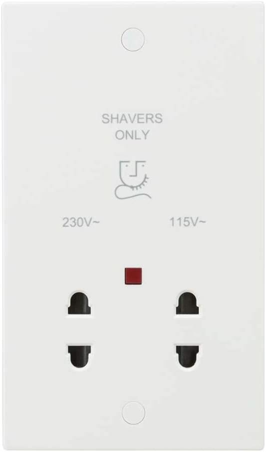 Knightsbridge SN8900N White Square edge Plastic 115/230V Dual Voltage Shaver Socket with Neon