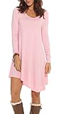 POSESHE Women's Long Sleeve Casual Loose T-Shirt Dress (S, Pink)