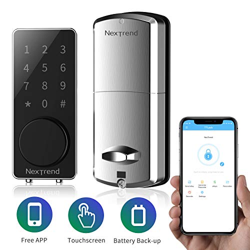 Smart Door Lock, NexTrend Smart Deadbolt Bluetooth Keyless, Touchscreen Enable Mechanical Keys, Auto Lock, Send Ekeys, Free APP Monitoring, Easy to Install for Home,Hotel,Apartment, Silver
