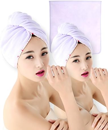 Mesehome Sweet Type Dry Hair Cap Sweet Superfine Fiber Soft Towel Bath Head Wrap Turban(3 Pack)