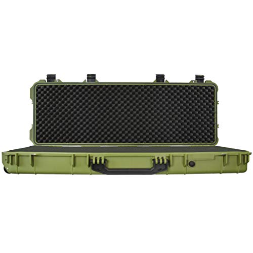 Eylar 44 Inch Protective Roller Tactical Rifle Hard Case with Foam, Mil-Spec Waterproof & Crushproof, Two Rifles Or Multiple Guns, Pressure Valve with TSA Approved Lockable Fittings OD Green