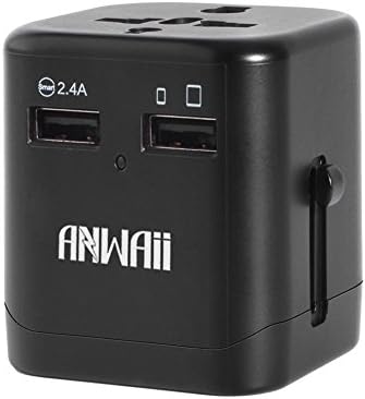 Universal Travel Adapter, Anwaii All-in-one Dual USB Worldwide Travel Plug Adapter, (2500mA / 2USB / Smart IC)