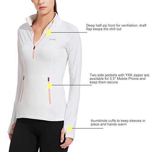 Baleaf Women's Thermal Fleece Half Zip Thumbholes Long Sleeve Running Top White Size M