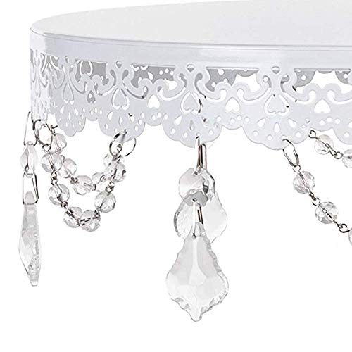 Set of 3 Cake Stand Metal Cupcake Holder with Pendants and Beads for Wedding Baby Shower Birthday Party Cake Dessert Candy Bar Display White
