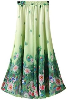 Kaxuyiiy Women's Boho Flower Chinese Painting Beach Maxi Elastic Waist Long Skirt