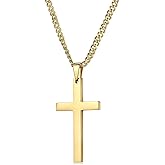RIVETING JEWELRY 18K Gold Chain Style Cross Pendant Necklace Solid Clasp for Men,Women,Thin for Charms Miami Cuban Link Diamond Cut