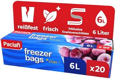 , Bolsas para congelación de 6 litros, 20 unidades, transparentes