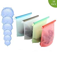 4-Pack Reusable Silicone Food Storage Bag | Airtight Seal Storage Container, Leakproof & Fresh for Food,Snacks,Fruit + 6 Silicone Stretch Lids | BPA Free, FDA Approved (Colour)