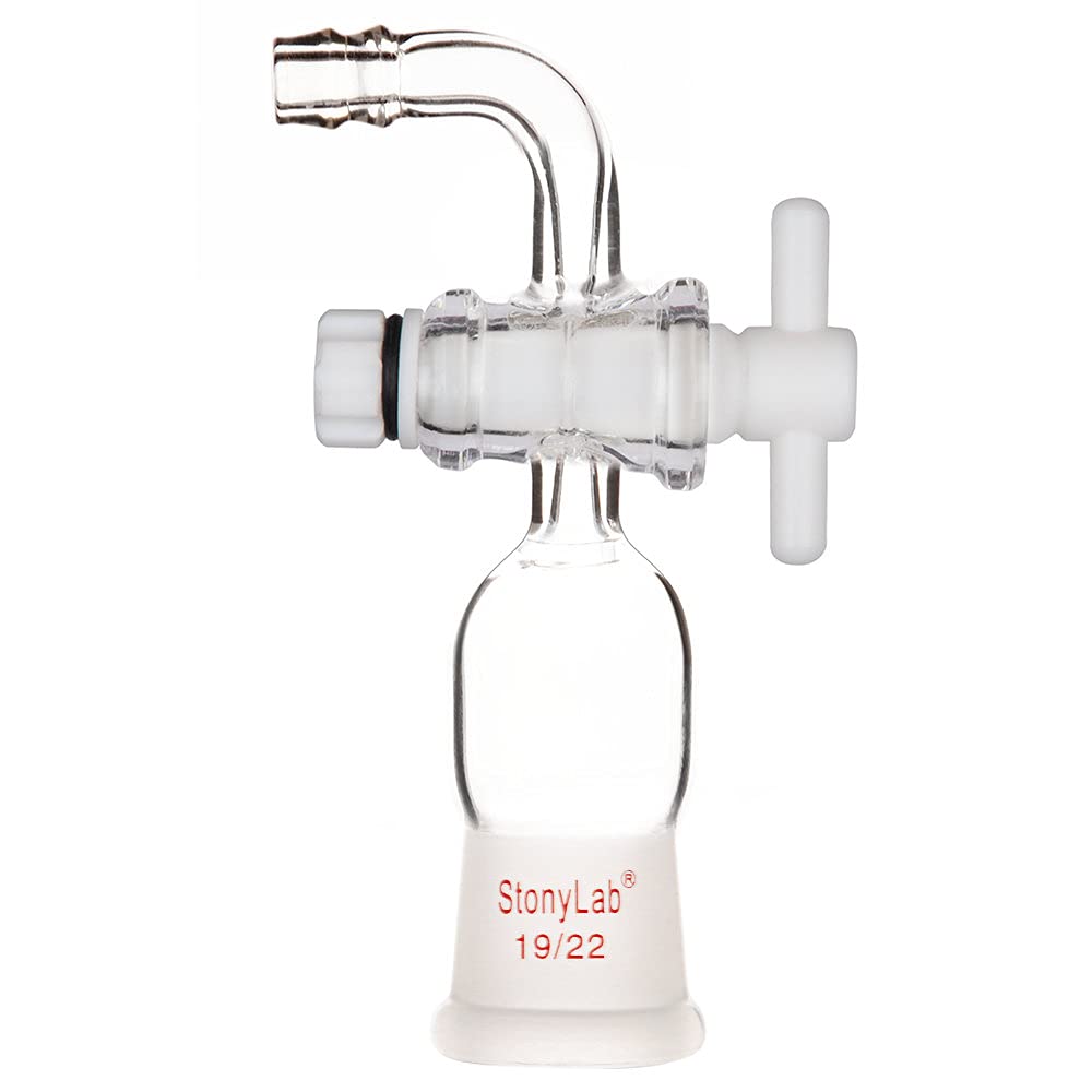 stonylab Vacuum Flow Control Adapter, Borosilicate Glass Adapter with PTFE Stopcock and Bent Hose Connection, Standard 19/22 Outer Joint Adapter for Lab Supply — image 1