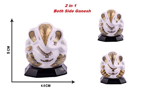 2 in 1 ( Both side ) Lord Ganesha Ganesh Ganpati Car Dashboard Hindu Figurine Showpeace Murti Idol Statue (ceramic) Ideal Gift to Your Loved Ones by Affaires G-454