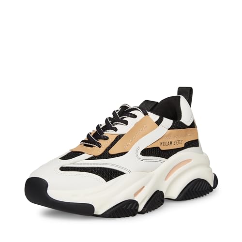 Steve Madden Women's Possession Sneaker, Black/TAN, 8.5