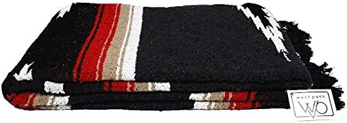Open Road Goods Charcoal Black Mexican Yoga Blanket - Thick Diamond with Vintage Retro Serape Red Tan Brown and White Stripes