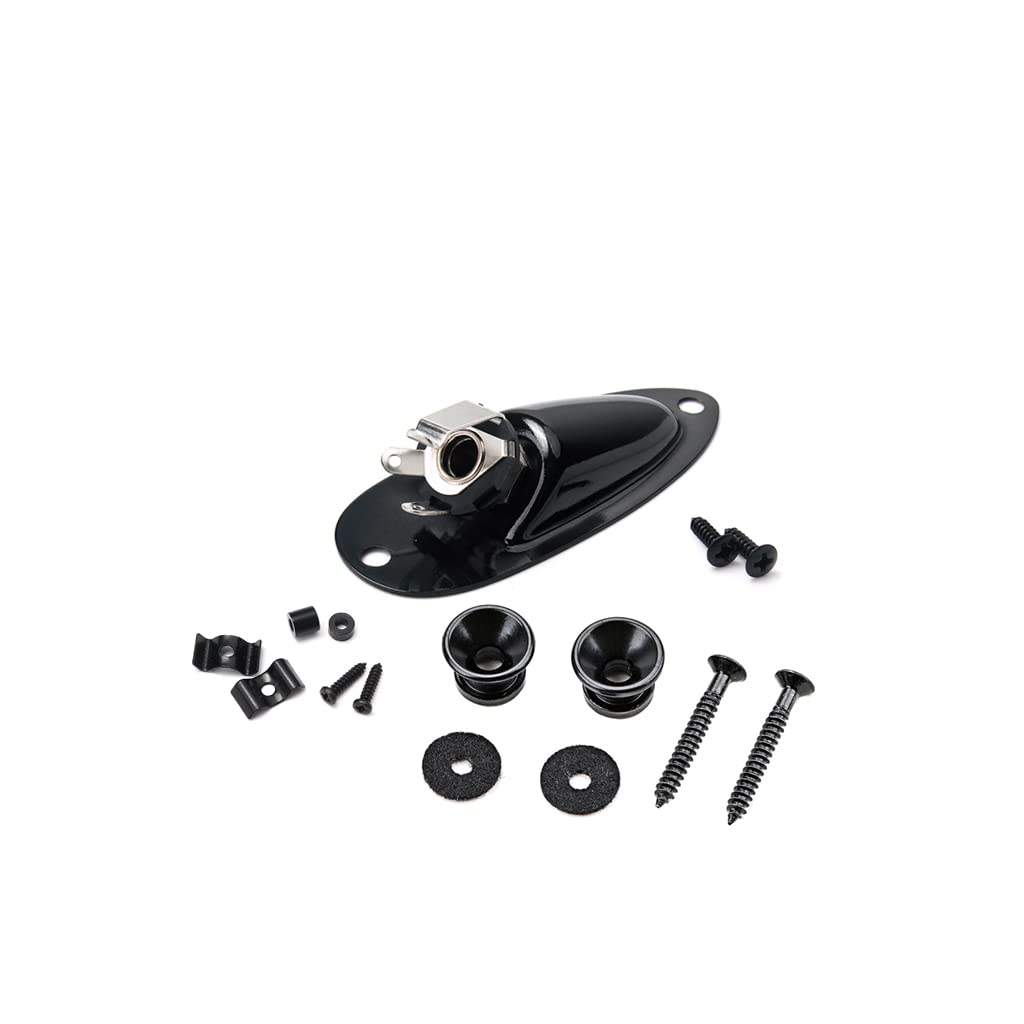Alnicov Electric Guitar Hardware Set Guitar String Tree,Strap Button and Loaded Jack Socket Plate with Mounting Screws for Guitar Replacement Parts,Black