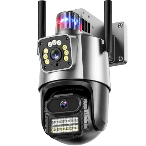 Câmera de Segurança Externa Dupla Wi-Fi 6MP com Duas Lentes, Visão Noturna, Sirene, Detecção de Movimento, Áudio Bidirecional, Rotação 355°/90° e Proteção IP66