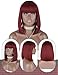 Kalyss Bob Short Hair Wig for Women Heat Resistant Yaki Synthetic Hair Brown Women's Wig With Hair Bangs (ombre burgundy red)
