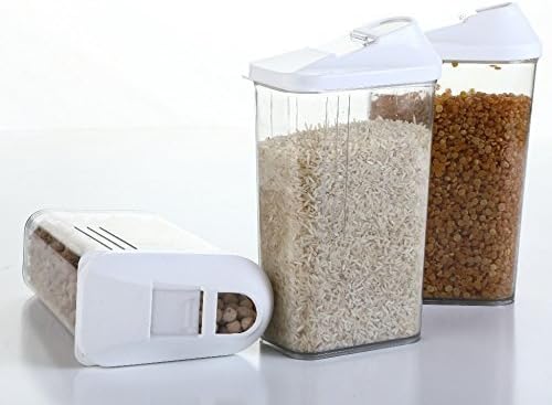 Mak world New 03 Pcs Easy Flow Kitchen Container Set Storage Box Perfect for Cereals, Rice, Pulses, 1100 Ml, Clear View