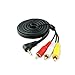 HTTX 3.5mm Male Audio Stereo Jack to 3 RCA Female AV Camcorder Adapter Connector Extension Cable 90 Degree Angled 4 Pole 5-Feet