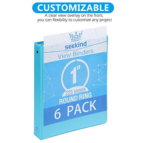1 Inch 3 Ring Binders,SEEKIND View Binders,Holds Up to 8.5"1.1" Paper,Customizable Clear Cover,for Home,Office, and School Supply,6 Pack