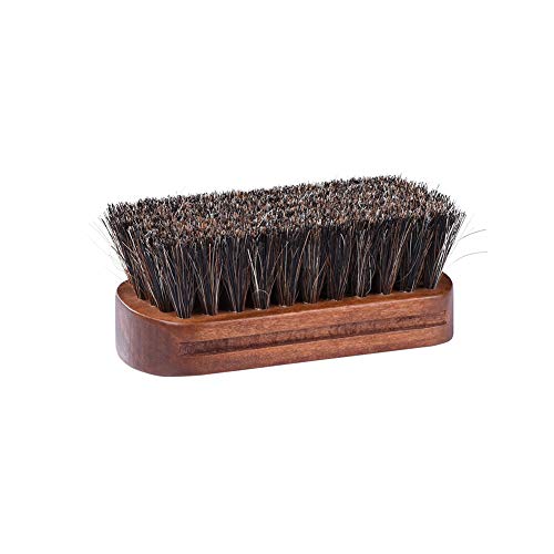 Jscarlife Horsehair Shoe Shine Brush - 100% Soft Genuine Horse Hair Bristles - Unique Concave Design Wood Handle - Comfortable Grip, Anti Slip - for Boots, Shoes & Other Leather Care (Best Horsehair Shoe Brush)