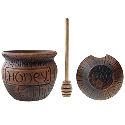 Honey Jar with a Dipper 16oz. Ceramic Honey Pot Made Out of Solid Clay