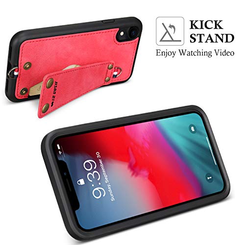 JISON21 iPhone XR case with Lanyard,iPhone XR Case Crossbody Chain with Credit Card Holder Slot Adjustable Detachable Strap Leather Case for Apple iPhone XR 6.1 inch 2018 … (Red)
