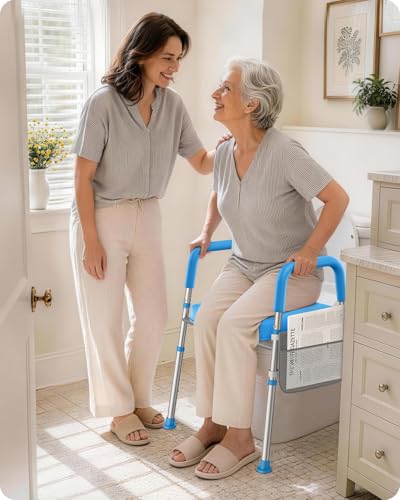 KEKOY Elevador WC adulto con 7 ajustes de altura y 3 de ancho y reposabrazos. Montaje sin herramientas, el alzador WC adulto es compatible con la mayoría de inodoros, ideal para mayores, Azul