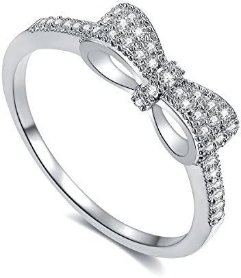 Serend 18k Gold Plated White Cubic Zirconia CZ Band Bow Ring Fashion Women Jewelry, Gifts for Anniversary, Valentine's Day