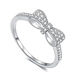 Serend SPILOVE 18k White Gold Plated White Cubic Zirconia CZ Band Bow Ring Fashion Women Jewelry, Size 5.5