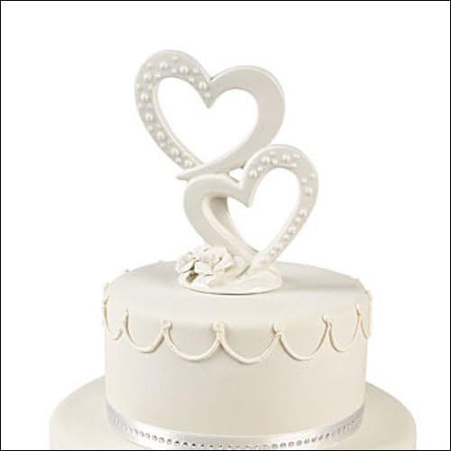 Wedding Cake Topper-Porcelain Two Hearts with Sculpted Rose Accents-6"/Reception/Cake/Wedding