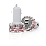 Car Charger - Mavis's Diary Bling Handmade 2 Amps / 1 Amps Dual USB Car Charger Designed for iPhone iPad iOS and Android Devices with Soft Clean Cloth (Pink Diamonds)