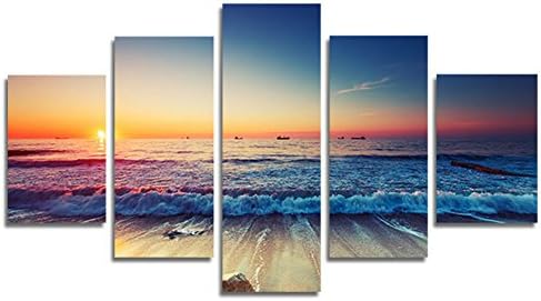HtpArt 5 pieces printed canvas wall art Modern decorative painting image Sunset Seascape home decor canvas (unframed) htp07 50 inch x30 inch