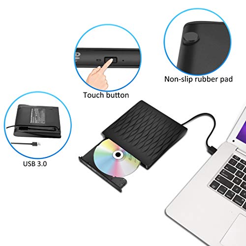 External CD DVD Drive,USB 3.0 Slim Portable CD/DVD Writer/Rewriter/Burner,Optical Drives Player for PC Desktop Laptop (Black)