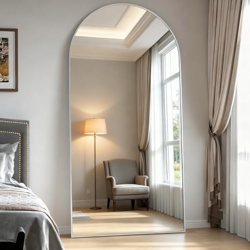 NEUWEABY Spiegel in voller Länge 180x80 cm Gewölbter Spiegel Ganzkörper Silber Stehend Bodenspiegel mit Ständer Hängend oder an die Wand gelehnt für S