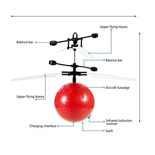 Diswoe RC Flying Ball Drone,Infrared Induction Helicopter Rainbow Shinning LED Lights,Colorful Disco Ball Drone,Rechargeable Light up Sensor RC Flying Toy Kids Adults (Red)