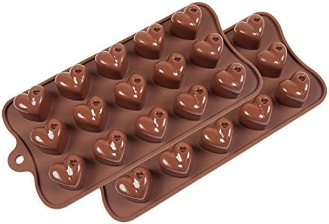 Set of 2 Pcs Premium Silicone Non-stick Heart Shaped Molds for Chocolate Candy Jello Cookies Mini Protein Bars Mini Energy Bars 1 Year Guarantee.