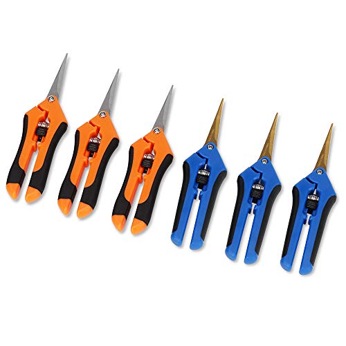 GROWNEER 6 Packs Pruning Shears Gardening Hand Pruning Snips with Straight Stainless Steel Precision Blades, Curved Blades with Titanium Coated Precision Blades