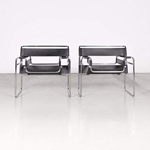 Knoll International Wassily Designer Leather Armchair Set Black by Marcel Breuer Real Leather Chair