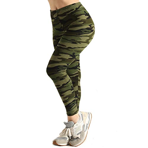 XH.Easy Go CAMO Green Leggings Pant Woman-Soft Army Pattern Tummy Control high Waisted Workout Leggings Yoga Pant for Woman(Army Green, one Size)