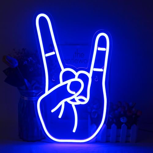 LUCUNSTAR Rock Gesture Neon Sign for Wall Decor, Blue Led Sign, Gesture Neon Light with USB Powered for Bar, Game Room, Rock Party
